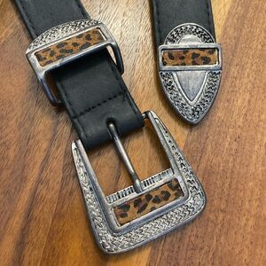 A. Brod Animal Leopard Print Black Leather Belt Size Medium